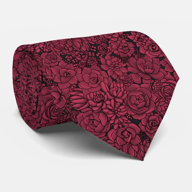 Succulents in Viva Magenta- Colour of the Year 202 Tie (Rolled)