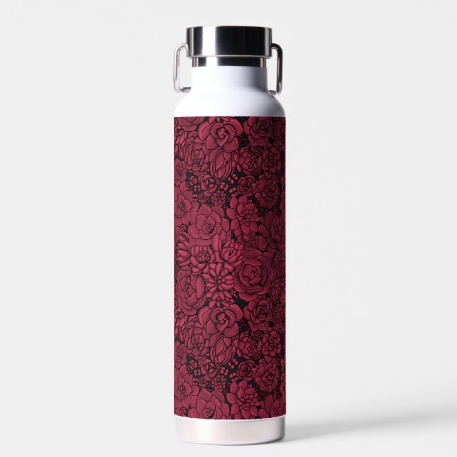 Succulents in Viva Magenta- Colour of the Year Water Bottle (Front)