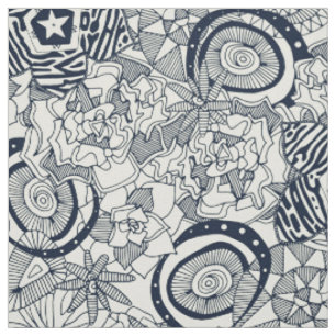 succulents ivory indigo fabric