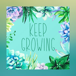 Succulents Keep Growing Aqua Green and Purple Window Cling