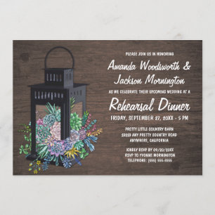 Succulents + Lantern Rehearsal Dinner Invitations
