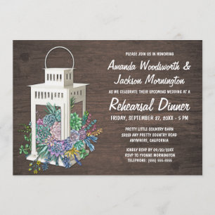 Succulents + Lantern Rehearsal Dinner Invitations