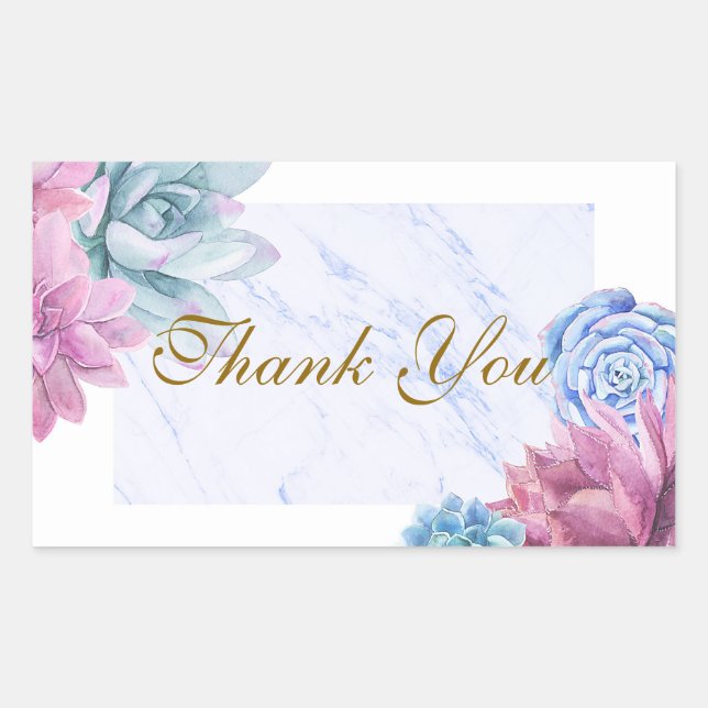 Succulents Marble Chic Bridal Shower Fiesta Favour Rectangular Sticker (Front)