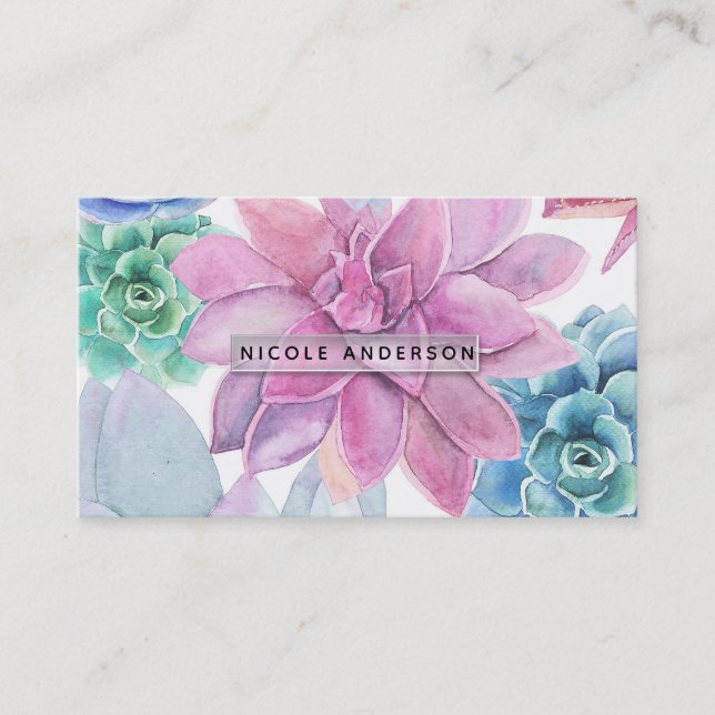 Succulents Modern Chic Fiesta Garden Floral Business Card (Front)