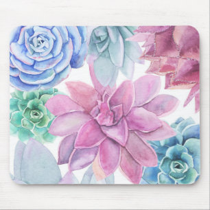 Succulents Modern Chic Fiesta Garden Floral White Mouse Mat
