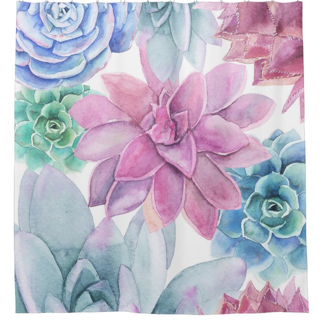 Succulents Modern Chic Fiesta Garden Floral White Shower Curtain (Front)