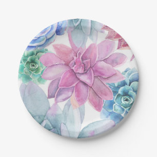 Succulents Modern Chic Marble Bridal Shower Fiesta Paper Plate