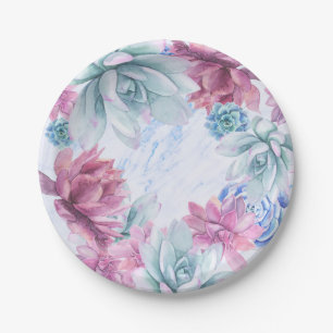 Succulents Modern Chic Marble Bridal Shower Fiesta Paper Plate