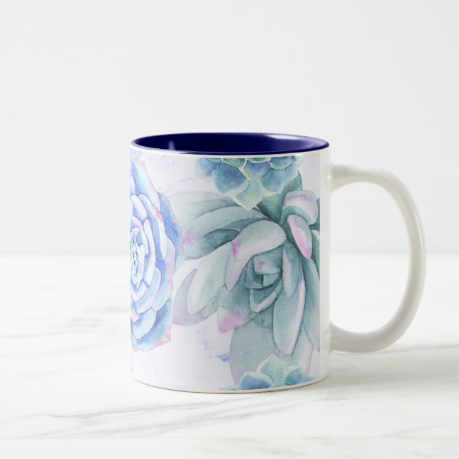 Succulents Modern Chic Marble Fiesta Garden Floral Two-Tone Coffee Mug (Right)