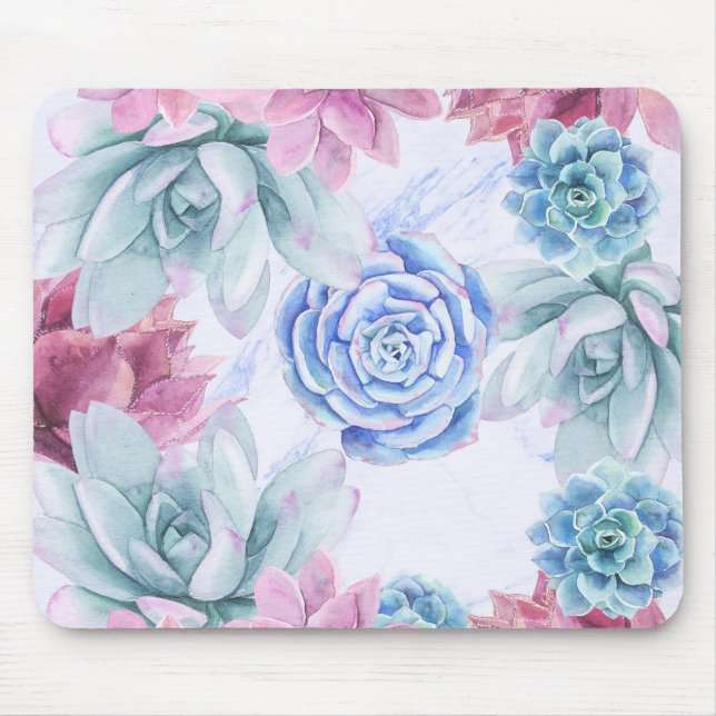 Succulents Modern Chic Marble Fiesta Garden Mouse Mat (Front)