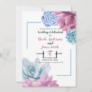 Succulents Modern Chic Watercolor Wedding Fiesta Invitation