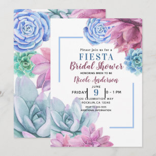 Succulents Modern Chic White Bridal Shower Fiesta Invitation