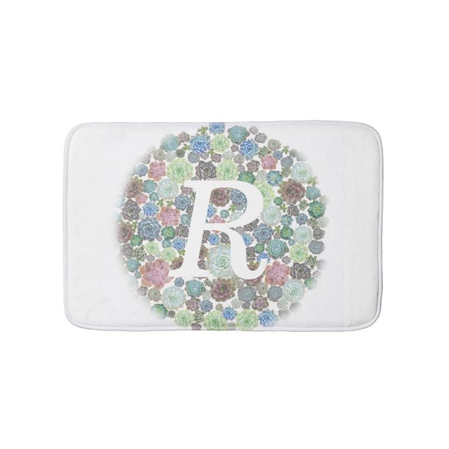 Succulents monogram bathroom rug (Front)