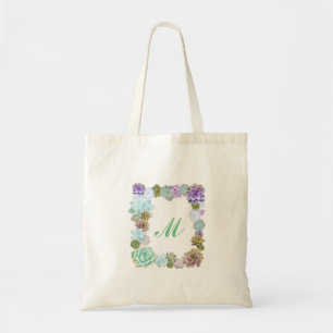 Succulents monogram tote bag