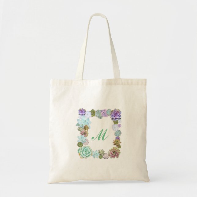Succulents monogram tote bag (Front)
