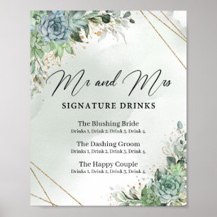 Succulents Mr and Mrs signature drinks sign