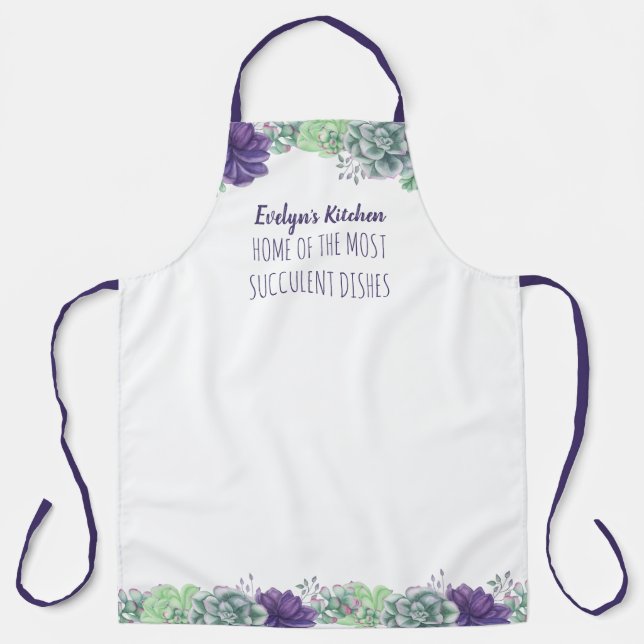 Succulents - Name's Kitchen and Custom Tagline Apron (Front)