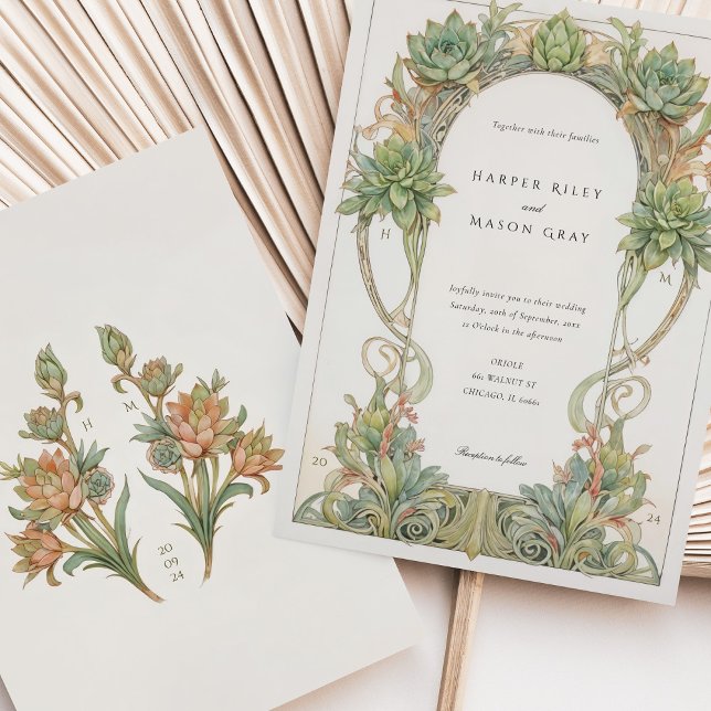 Succulents Nouveau Wedding Invitation (Creator Uploaded)
