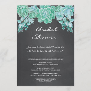 Succulents on Chalkboard Bridal Shower Invitation