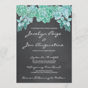 Succulents on Chalkboard Wedding Invitation