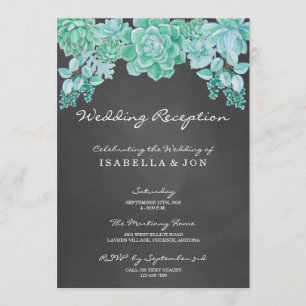 Succulents on Chalkboard Wedding Reception Only Invitation
