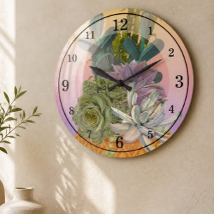 Succulents on Pink Acrylic Wall Clock
