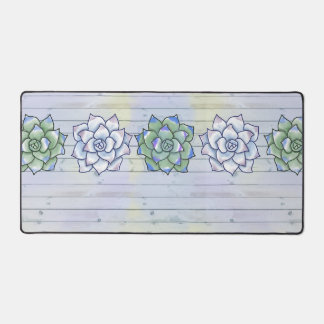 Succulents on Wood Plank Background Desk Mat