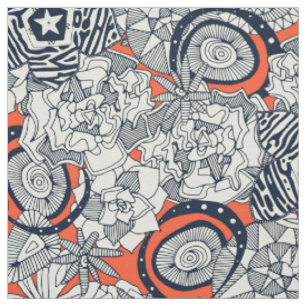 succulents orange indigo fabric