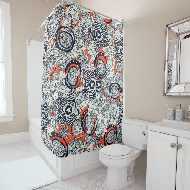 succulents orange indigo shower curtain (In Situ)
