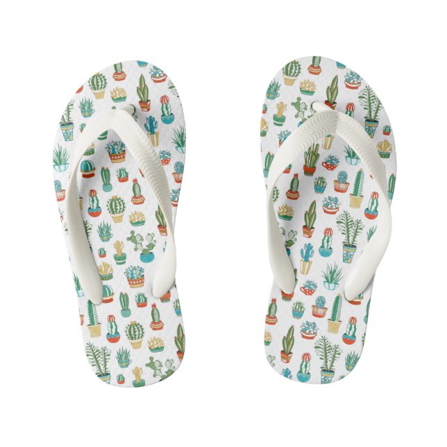 Succulents Pattern Kid's Flip Flops (Footbed)