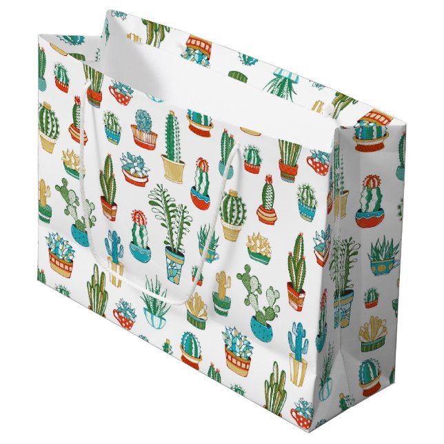 Succulents Pattern Large Gift Bag (Front Angled)
