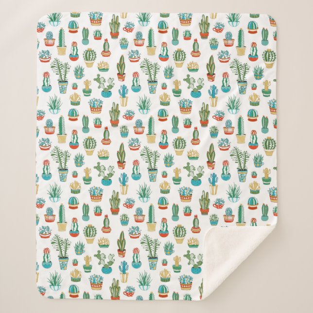 Succulents Pattern Sherpa Blanket (Front)