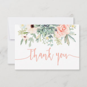 Succulents, peach coral thank you card