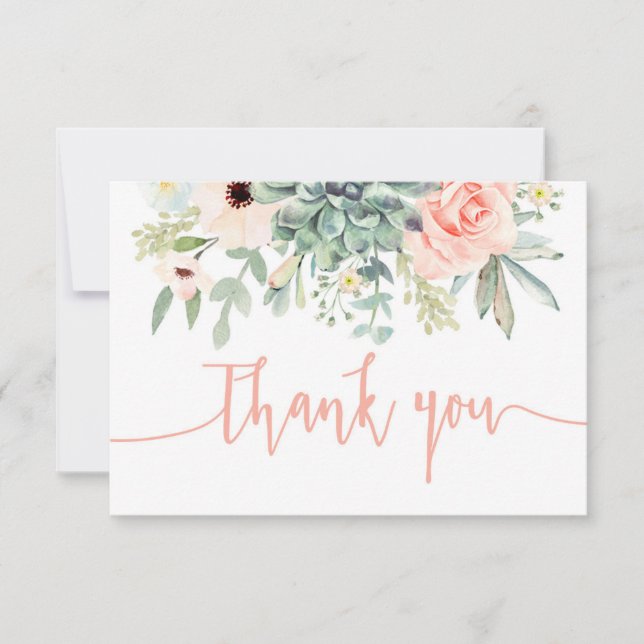 Succulents, peach coral thank you card (Front)