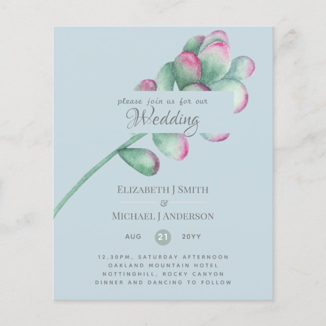 Succulents Pink Blush Mint Green Budget Wedding (Front)