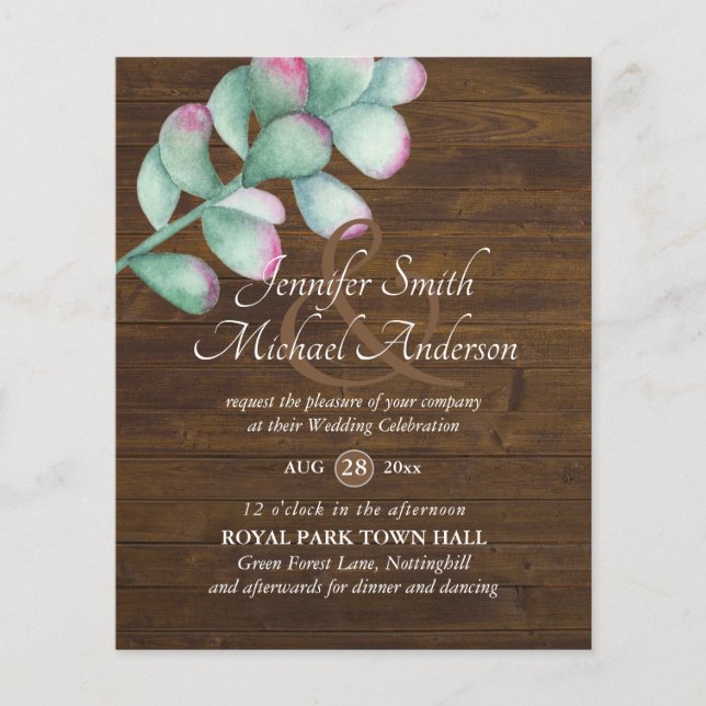 Succulents Pink Blush Mint Green Budget Wedding (Front)