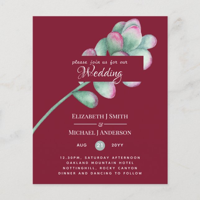 Succulents Pink Blush Mint Green Budget Wedding (Front)