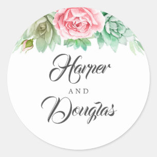 Succulents Pink Wedding Floral Classic Round Sticker