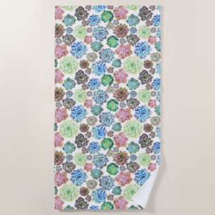 Succulents plants design beach towel