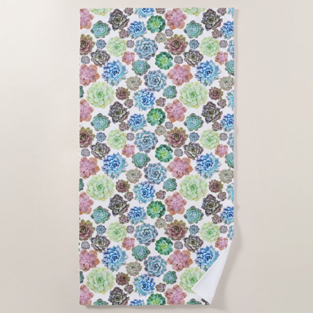 Succulents plants design beach towel (Front)