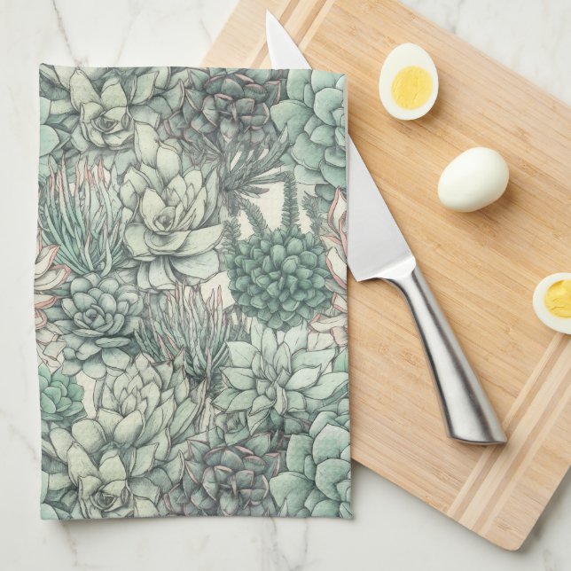 Succulents Plants Tea Towel (Quarter Fold)