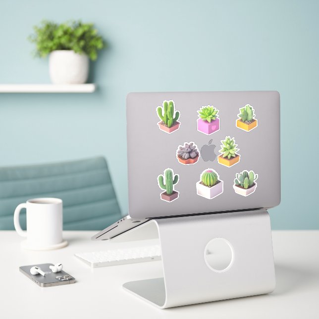 Succulents Potted Plants Sticker Pack (Laptop On Desk)