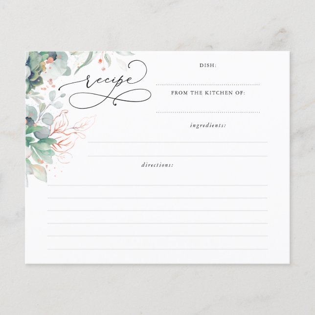 Succulents Rose Gold Greenery Bridal Shower Recipe (Front)