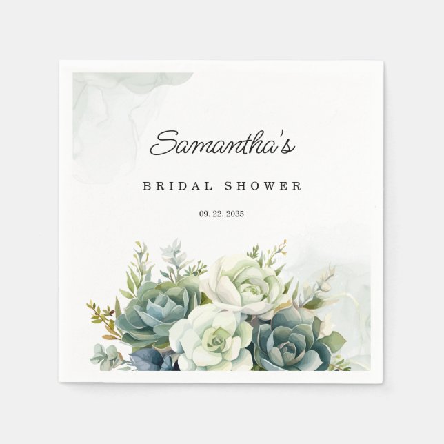Succulents, roses and greenery Bridal Shower Napkin (Front)
