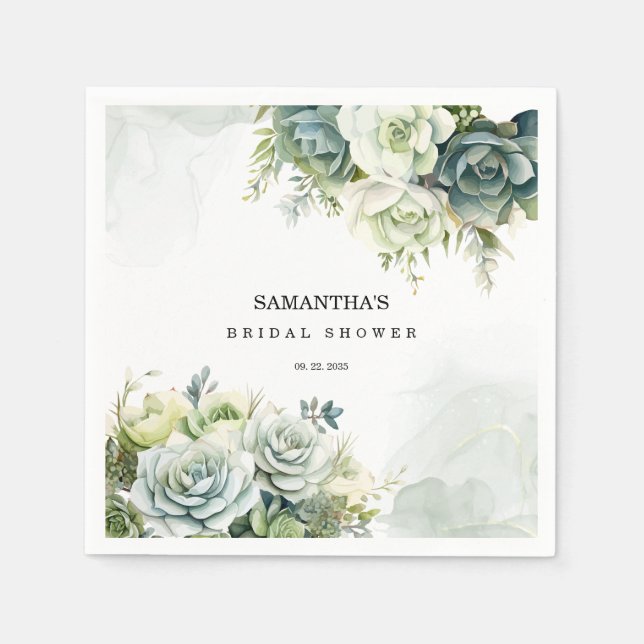 Succulents, roses and greenery Bridal Shower Napkin (Front)
