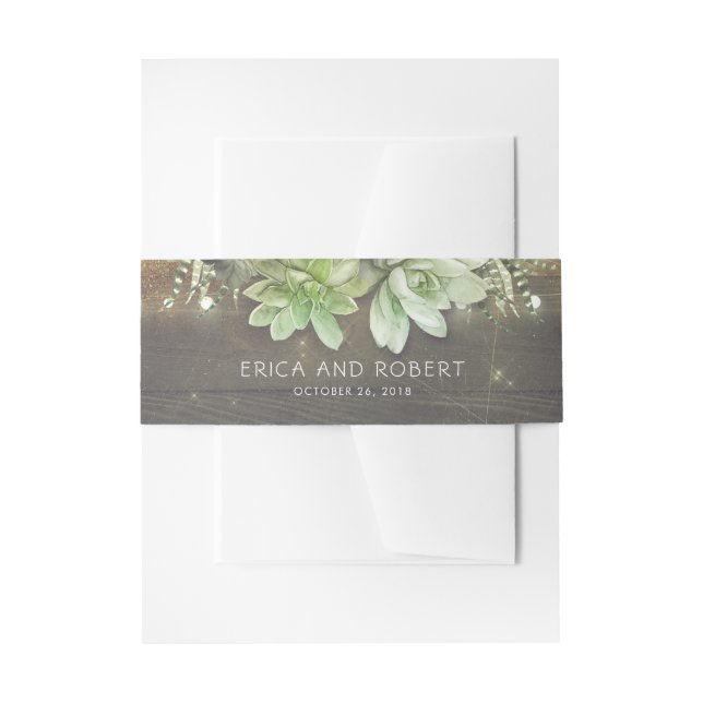 Succulents Rustic Country Wedding Invitation Belly Band (Front Example)