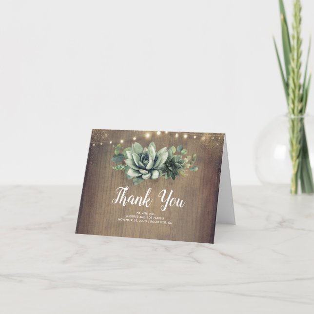 Succulents Rustic Country Wedding Thank You Card (Front)