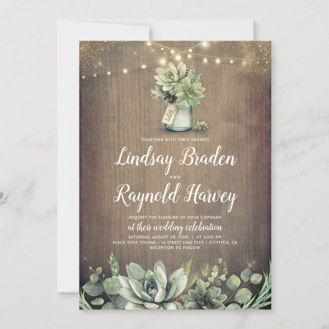 Succulents | Rustic Greenery Country Barn Wedding Invitation (Front)