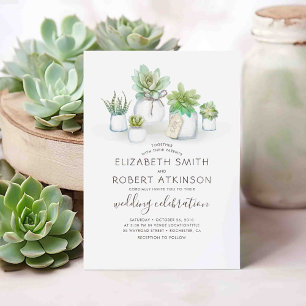 Succulents Rustic Mason Jars   Greenery Wedding Invitation