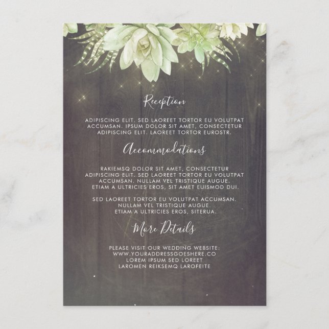 Succulents Rustic Wedding Information Guest Enclosure Card (Front)